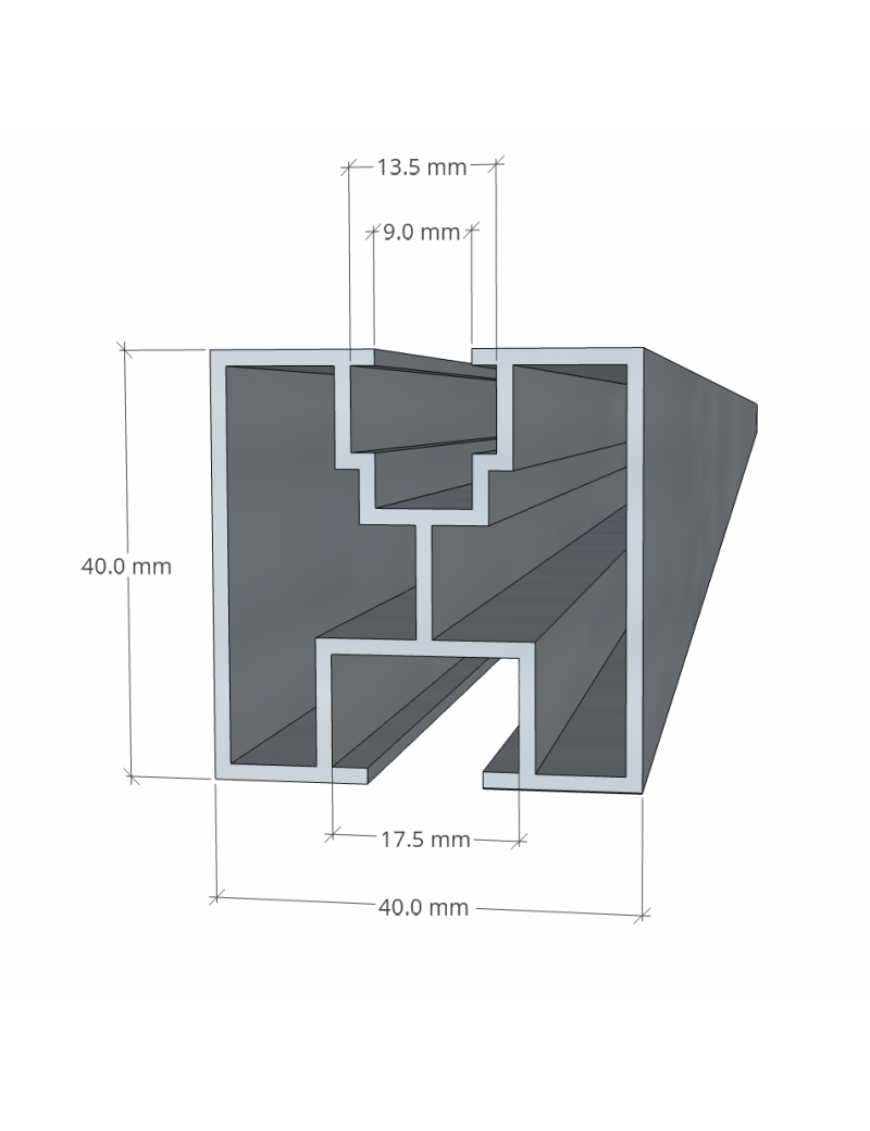 Profil do montażu paneli fotowoltaicznych 40x40 mm 2,1 m Wymiary