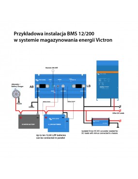 System zarządzania akumulatorami LiFePO4 Smart 12/200 Victron Energy - Schemat podłączenia