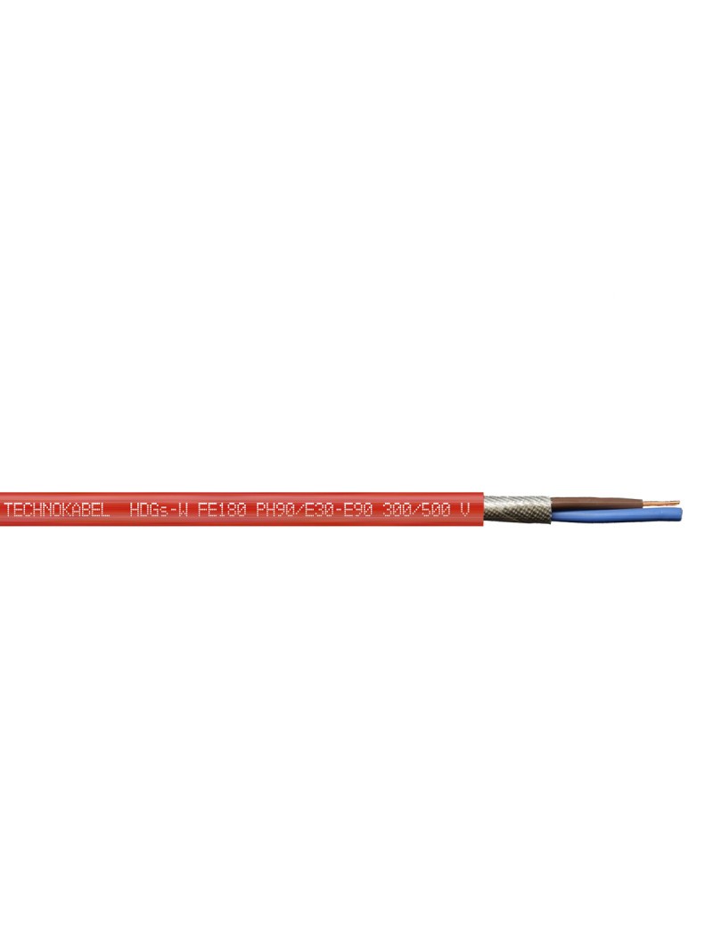 Kabel ognioodporny, bezhalogenowy czerwony 2x2,5 mm2 TECHNOFLAME HDGs(żo)-W FE180 PH90/E30-E90