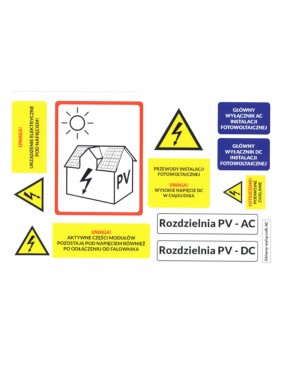 Zestaw naklejek ostrzegawczych instalacji PV