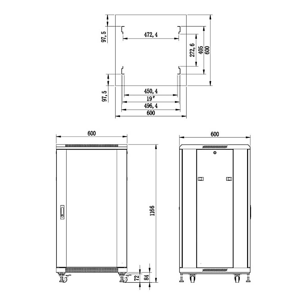 Rack-Schrank 22U 19" 600 mm Freistehend S6622