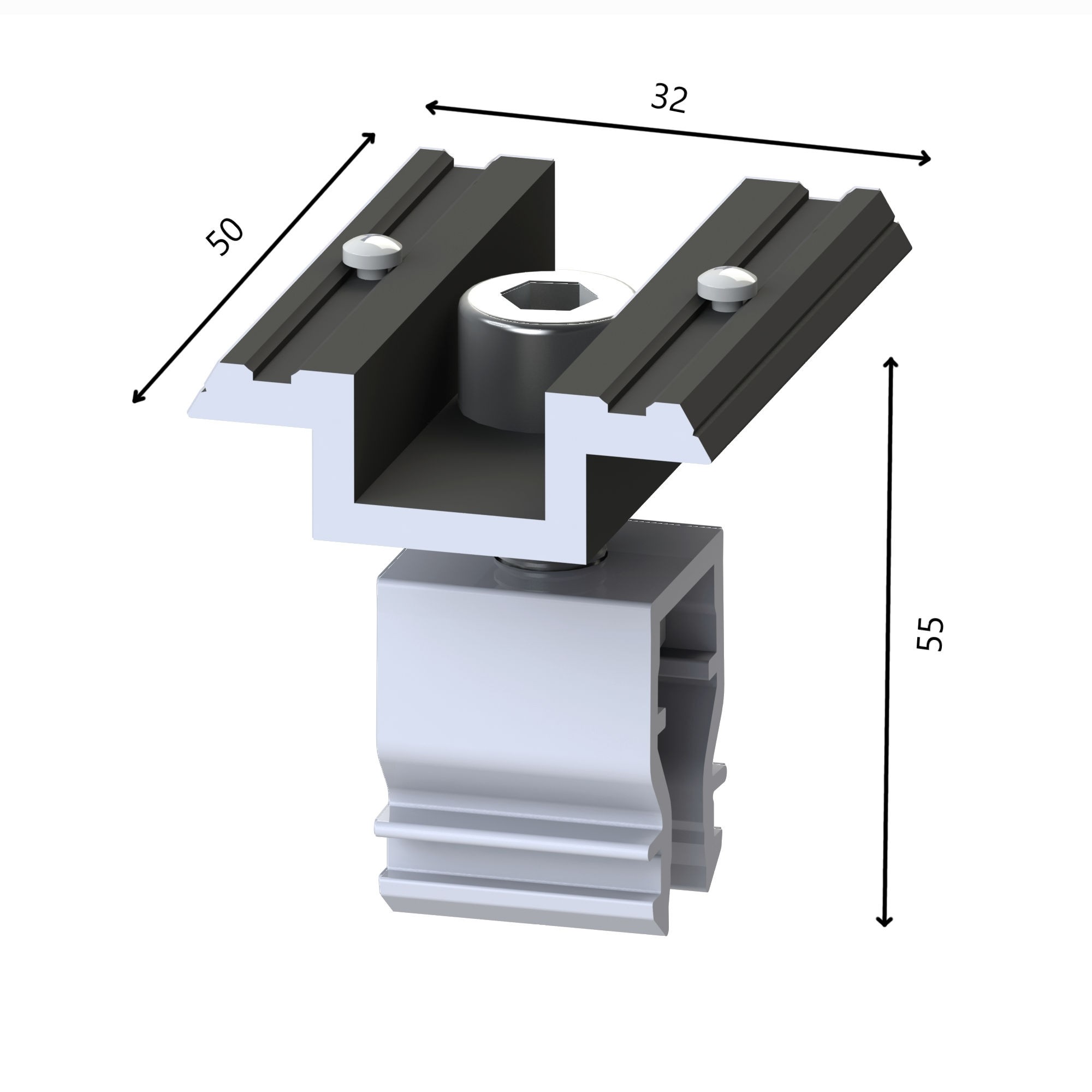 Mittelklemme verstellbar schwarz mit Stift Click 2.1 Alumero